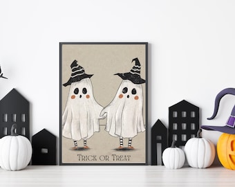 Twin Ghost Witches Digital Print - Halloween Wall Art - Spooky Ghost Decor - Trick or Treat - Halloween Decor - Haunted House Decor