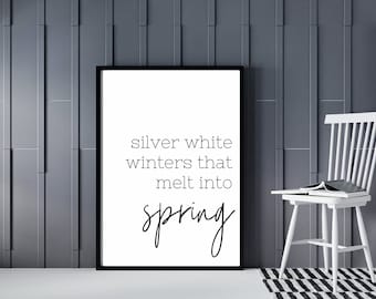 Inviernos blancos plateados que se funden en el letrero estilo granja de primavera - Arte minimalista de la pared imprimible - Decoración de la pared de primavera