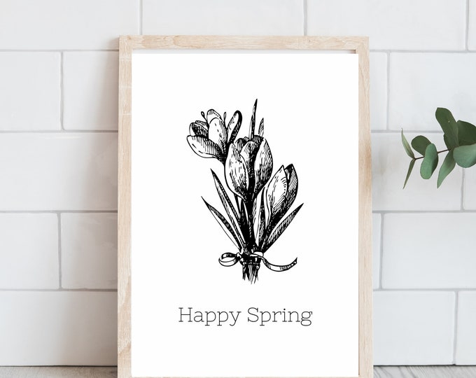 Vintage Spring Floral Art Print - Instant Download for Spring Home Decor - Happy Spring Gift