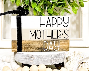 Farmhouse Mother's Day Wood Sign for Tiered Tray Decor Mother's Day Gift Wood Book Stack Farmhouse Table Decor