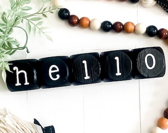 Charming Farmhouse 1.5 inch Hello Wood Blocks for Tiered Trays, Handcrafted Spring Decor Warm and Inviting