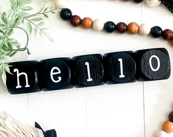 Charming Farmhouse 1.5 inch Hello Wood Blocks for Tiered Trays, Handcrafted Spring Decor Warm and Inviting