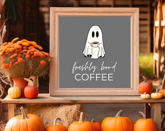 Spooky Freshly Boo'd Coffee Halloween Print - Fall Coffee Bar Decor - Cute Ghost Print - Ghostly Fall Vibes