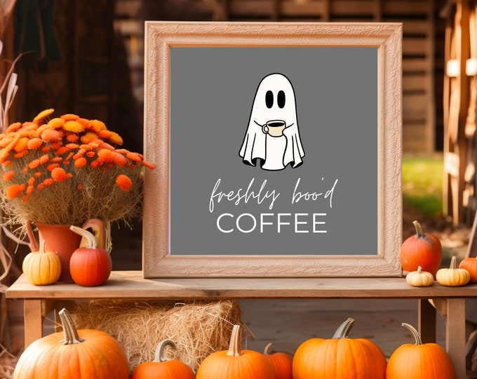 Spooky Freshly Boo'd Coffee Halloween Print - Fall Coffee Bar Decor - Cute Ghost Print - Ghostly Fall Vibes