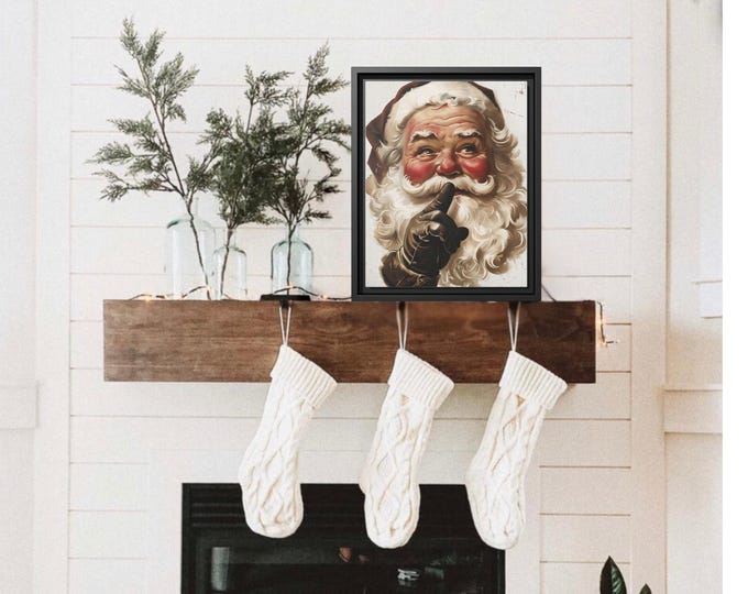Vintage Santa Claus Framed Canvas Print, Sepia Wall Decor, Old World Santa Face, Christmas Wall Art, Santa Wall Hanging, Old Fashioned Santa