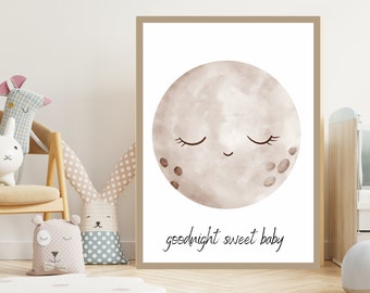 Goodnight Sweet Baby Nursery Sign - Neutral Moon Celestial Wall Art Printable - Baby Room Art