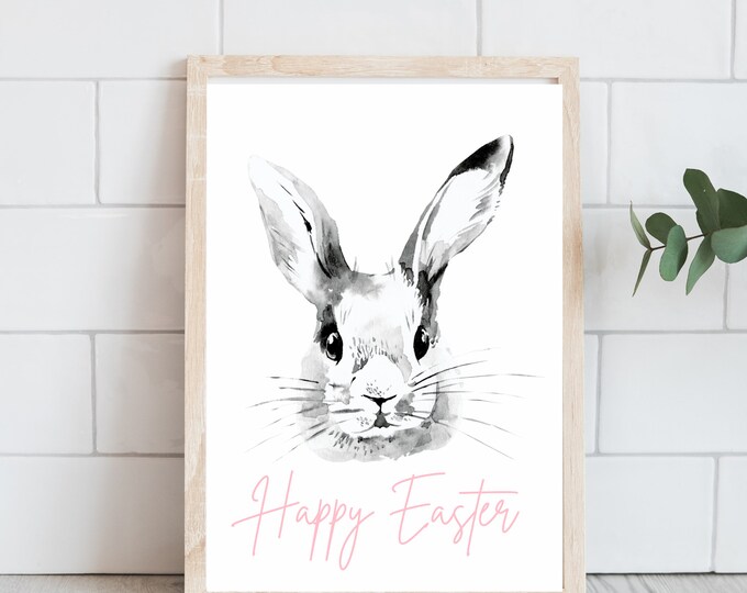 Easter Print of Black and White Sketched Bunny - Farmhouse Easter Decor - Instant Download