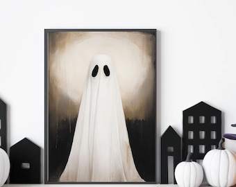 Vintage Style Spooky Ghost Wall Art Print, Hauntingly Beautiful Halloween Decoration, Watercolor Ghost Digital Art for Spooky Home Decor