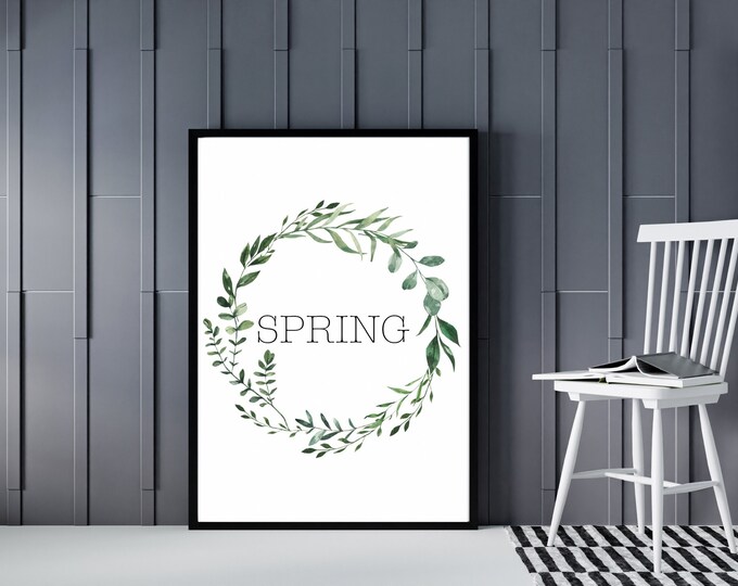 Botanical Spring Wreath Farmhouse Style Sign | Watercolor Green Floral Decor - Spring Printable