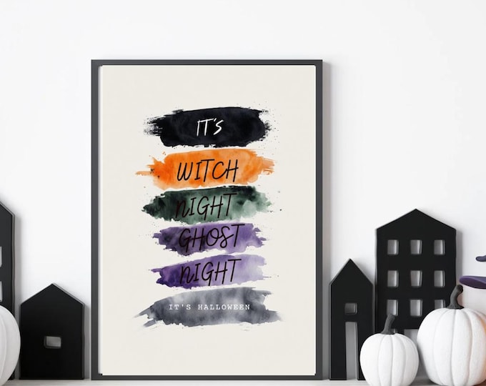 Witch Night Halloween Poem Print with Watercolor Brush Strokes, Spooky Halloween Art Print, Printable Halloween Decoration, Ghost Night Art