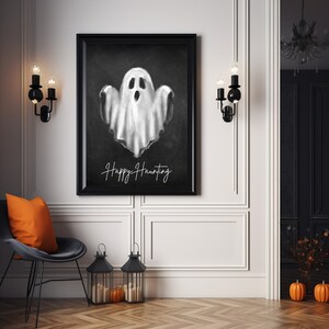 Happy Haunting Ghost Halloween Digital Print - Spooky Art for Haunted House Decor - Ghostly October Art Print - Eerie Halloween Decoration