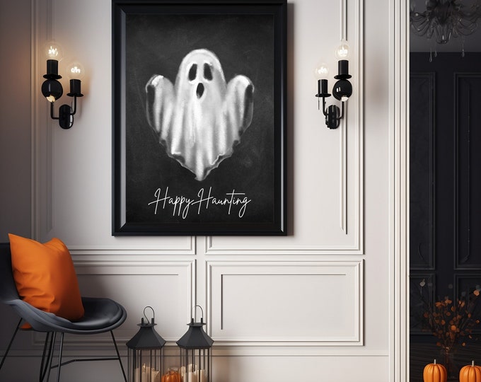 Happy Haunting Ghost Halloween Digital Print - Spooky Art for Haunted House Decor - Ghostly October Art Print - Eerie Halloween Decoration