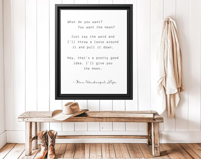 It’s a Wonderful Life Framed Canvas Wall Art - Farmhouse Style Rustic Decor, Inspirational Christmas Quote Print for Cozy Home Decor