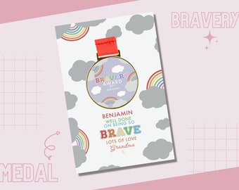 Bravery medal, medal hanger, first day at school, thinking of you gift, hug in a box gift, well done gift, bravery award, get well soon gift