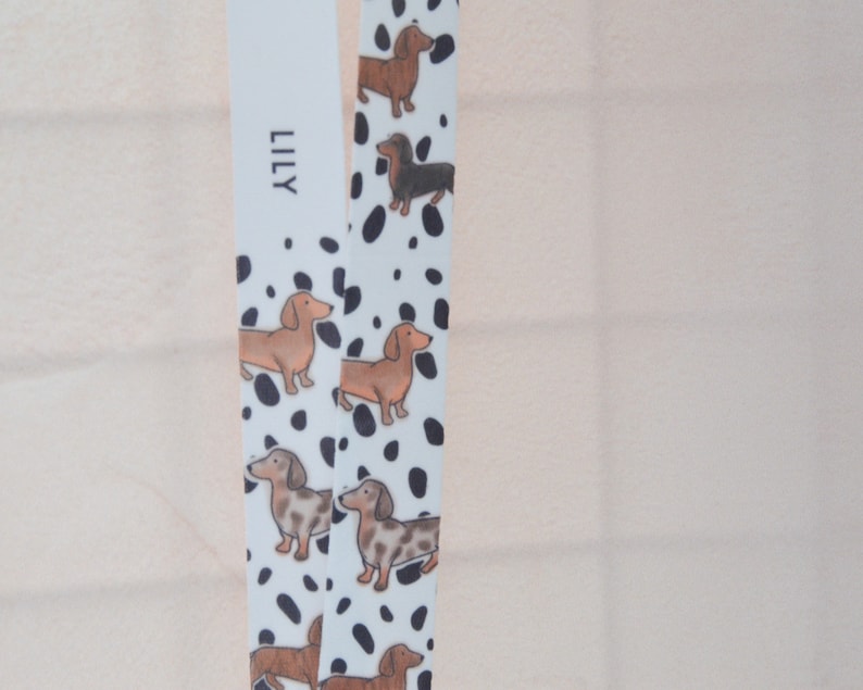 Sausage dog lanyard, personalised dachshund gift, teacher lanyard, dog lover present, sausage dog design, custom gift, vet lanyard gift image 1