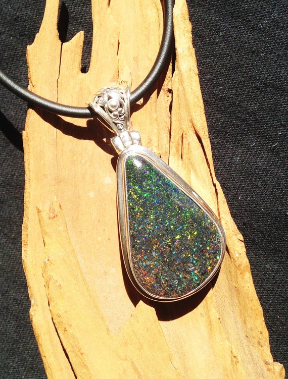 Opal Pendant Solid Andamooka Matrix Opal Set in Handcrafted Etsy