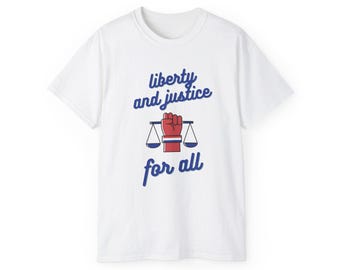 Camiseta unisex de algodón ultraligera "Libertad y justicia para todos"