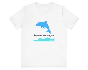 Camiseta unisex "Los delfines son mi pasión", diseño infantil, divertida camiseta playera, camiseta con delfín saltando, camiseta con olas, regalo para amantes del océano, camiseta para amantes de los delfines