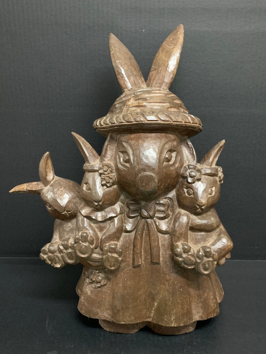 Carved Solid Wood Paper Mache Mold of Rabbit With Babies Etsy