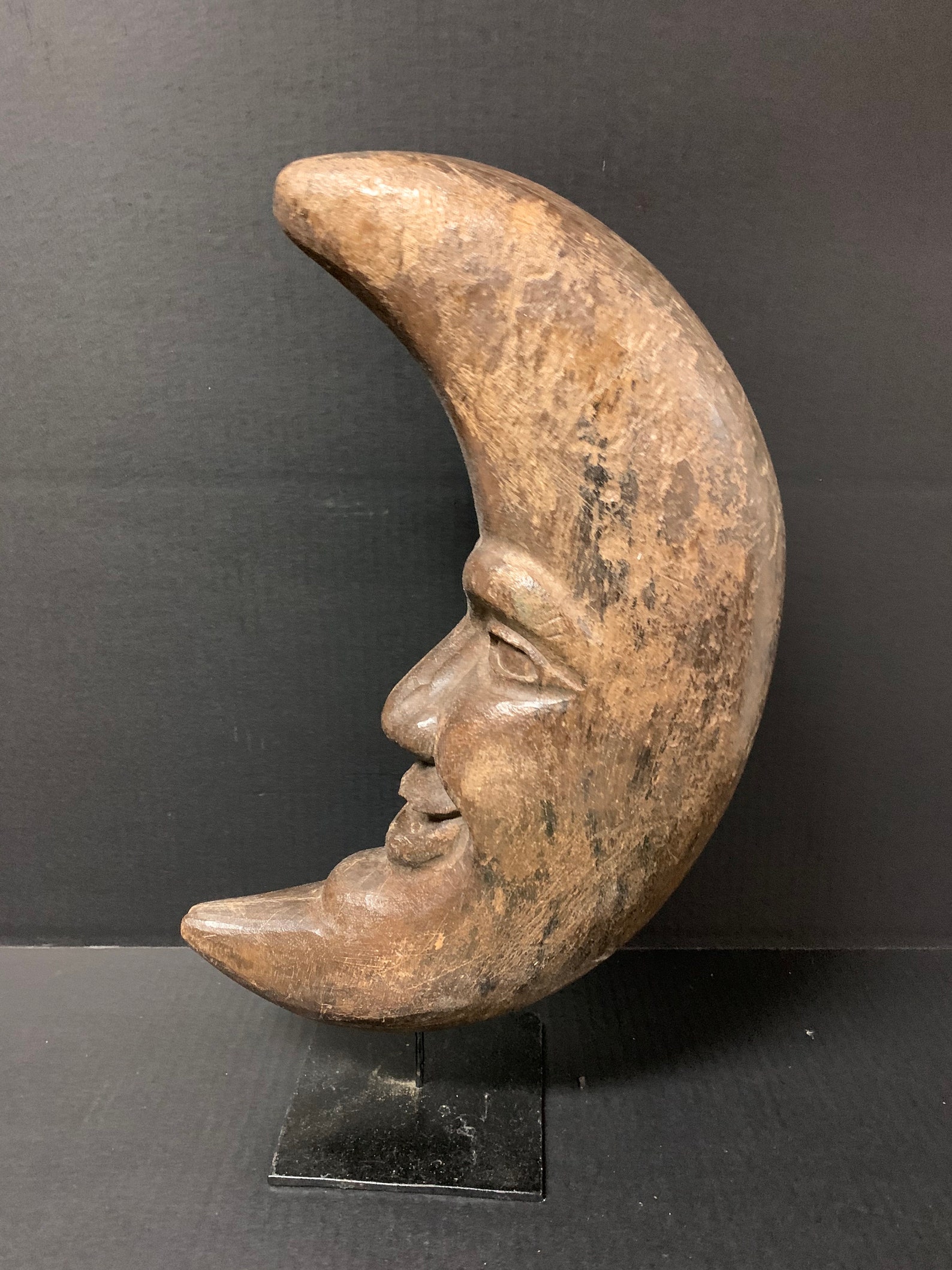 Carved Solid Wood Paper Mache Mold of Man in Crescent Moon Etsy