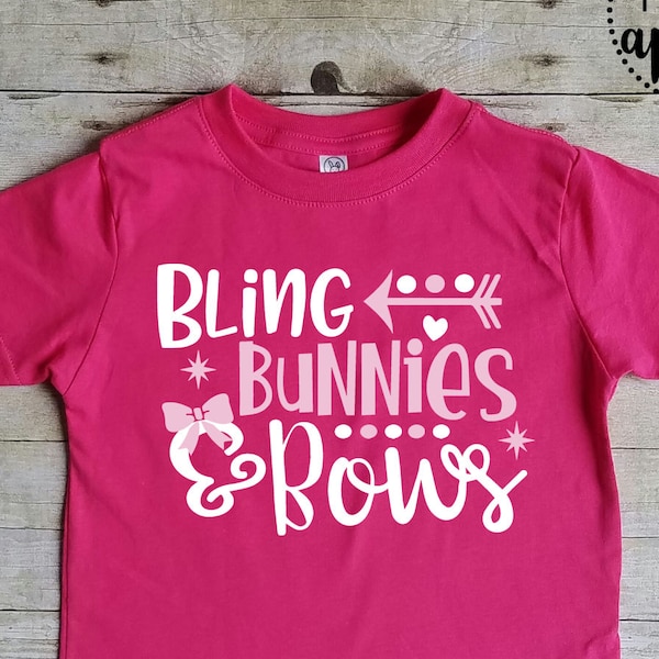 Bling Bunnies and Bows Toddler and Youth Shirt, Kids Easter Day Shirt, Childrens Easter Shirt