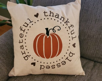 Thankful Blessed Grateful Pillow, Fall Pillow, Thanksgiving Pillow, Home Decor, Fall Decor