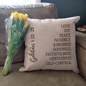 Fruit of the Spirit Pillow, Christian Decor, Home Decor, Bible Verse