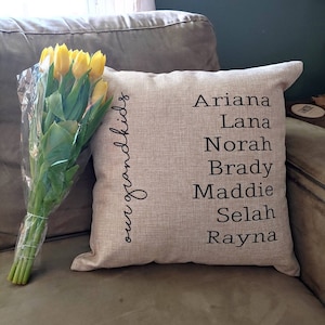Mothers Day Gift, Grandparent Gift, Grandkids Pillow, Gift for Mom, Personalized Pillow, Name Throw Pillow, Customized Pillow, Gran image 1