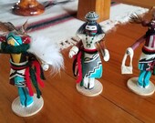 Three Small Hopi Kachinas - Eagle, Maiden, MudHead Grandma