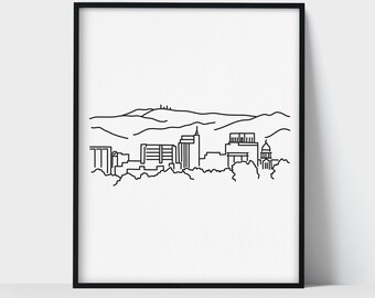 Boise Idaho Skyline Wall Art Print | Minimalist Black & White Line Art Drawing | Physical Print Ready to Frame | Travel Décor