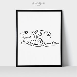 Ocean Waves Wall Art Print | Minimalist Black & White Line Art Drawing | Physical Print | Nautical Beach Art | Beach House Décor