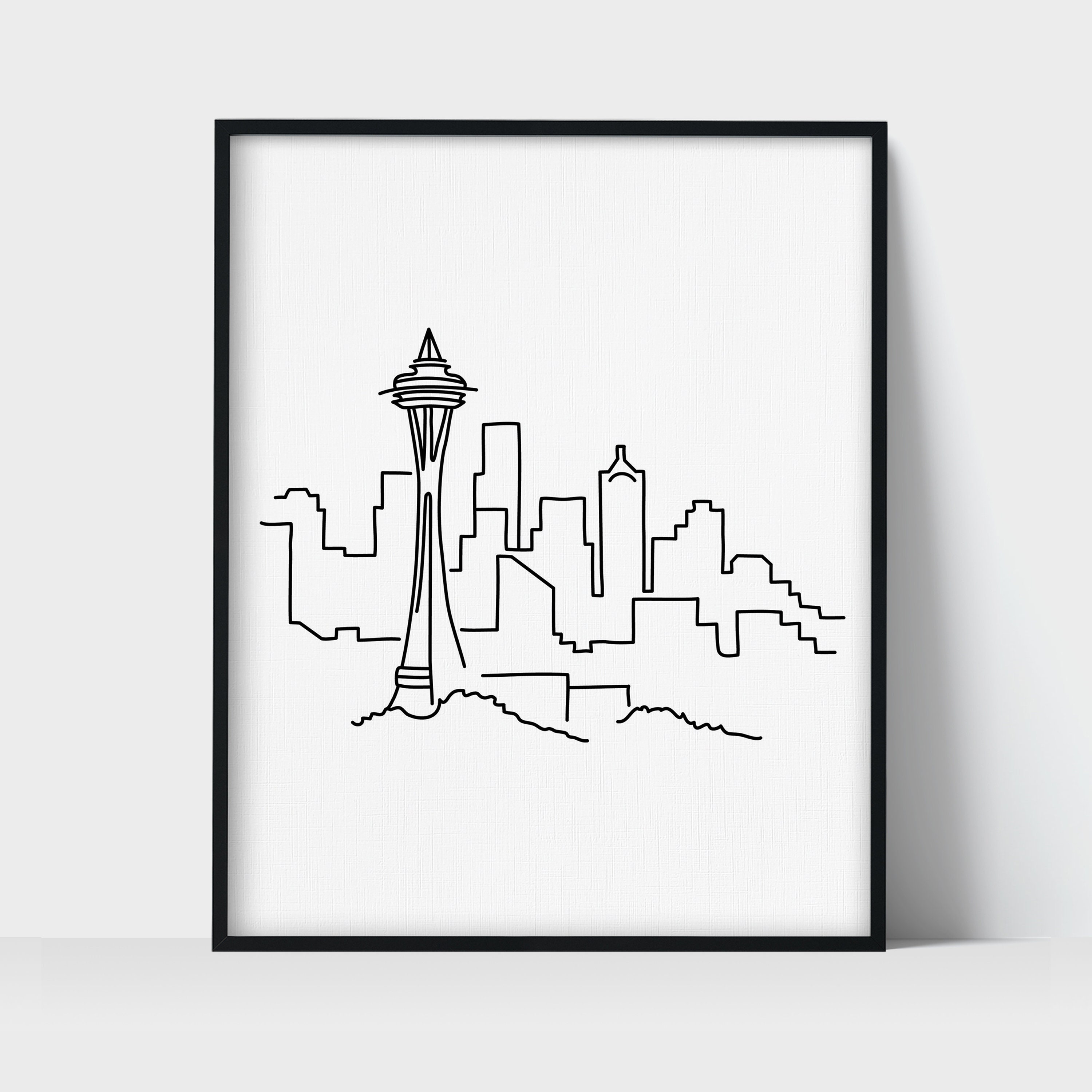 INSTANT DOWNLOAD Silhouette Landmark Poster Washington Printable Decor Seattle Pen Line Print Seattle Skyline Print Minimalist Wall Art