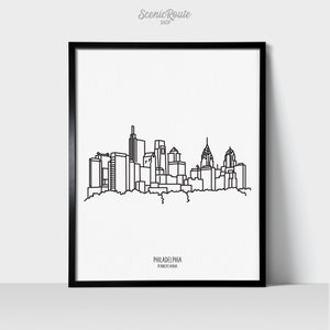 Philadelphia Pennsylvania Skyline Wall Art Print | Minimalist Black & White Line Art Drawing | Physical Print Ready to Frame | Travel Décor