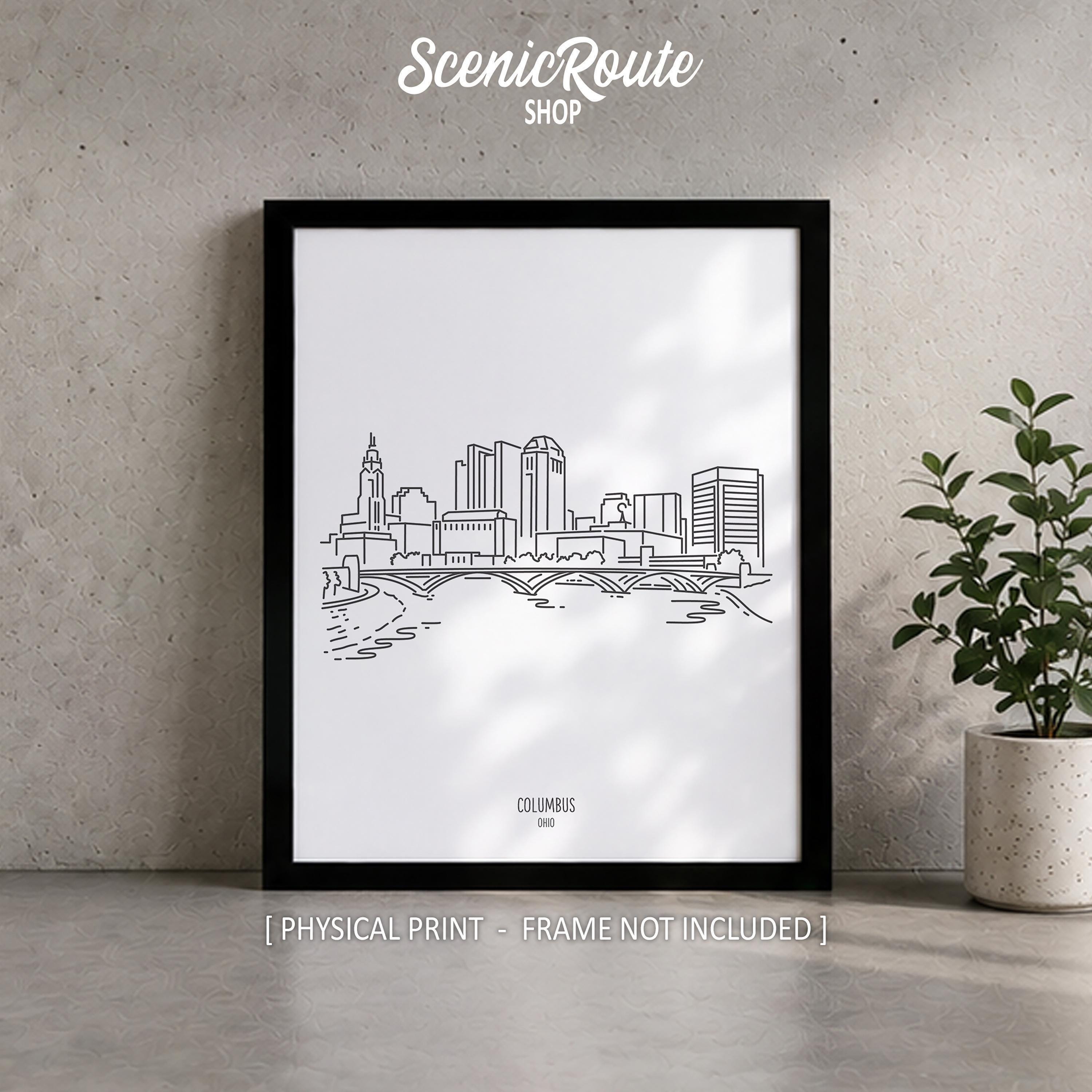 Columbus Ohio Skyline Line Art Print, Minimalist Black & White