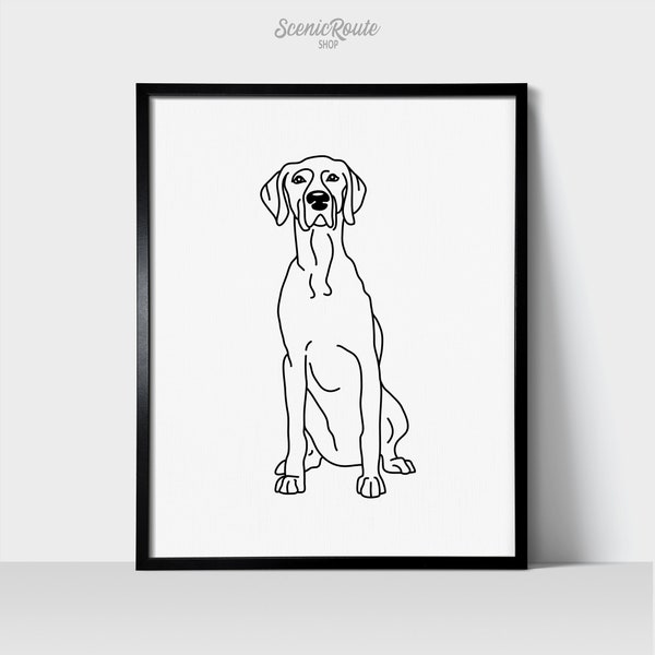 Weimaraner Dog Wall Art Print | Minimalist Black & White Line Art Drawing | Physical Print Ready to Frame | Pet Portrait | Pet Memorial