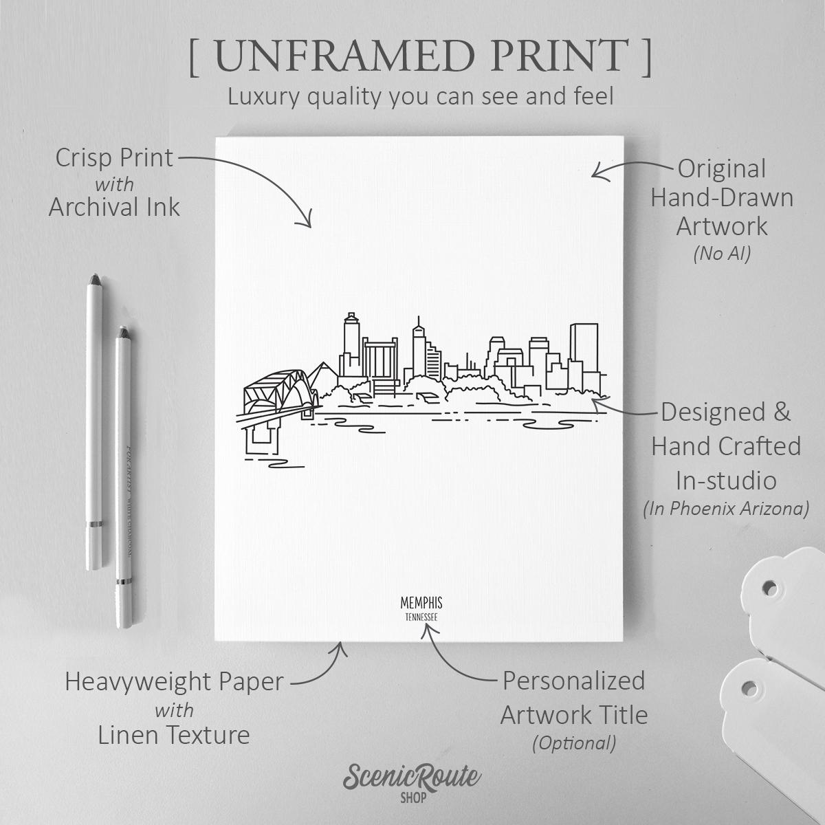 Memphis Edrawing Examples Memphis Skyline Drawing Art Print: Tennessee Minimalist Line Art ...