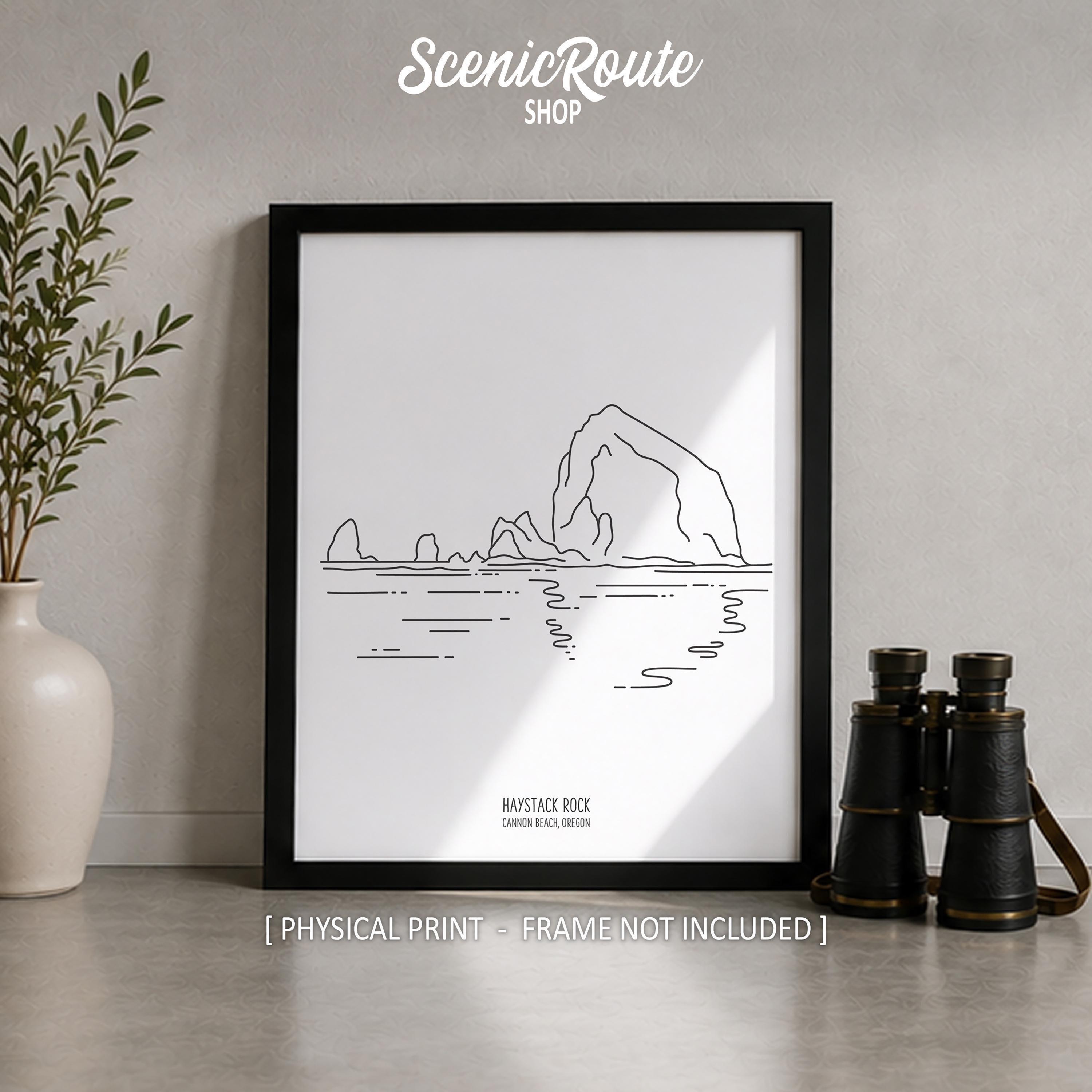 Haystack Rock Line Art Print, Minimalist Black & White Oregon