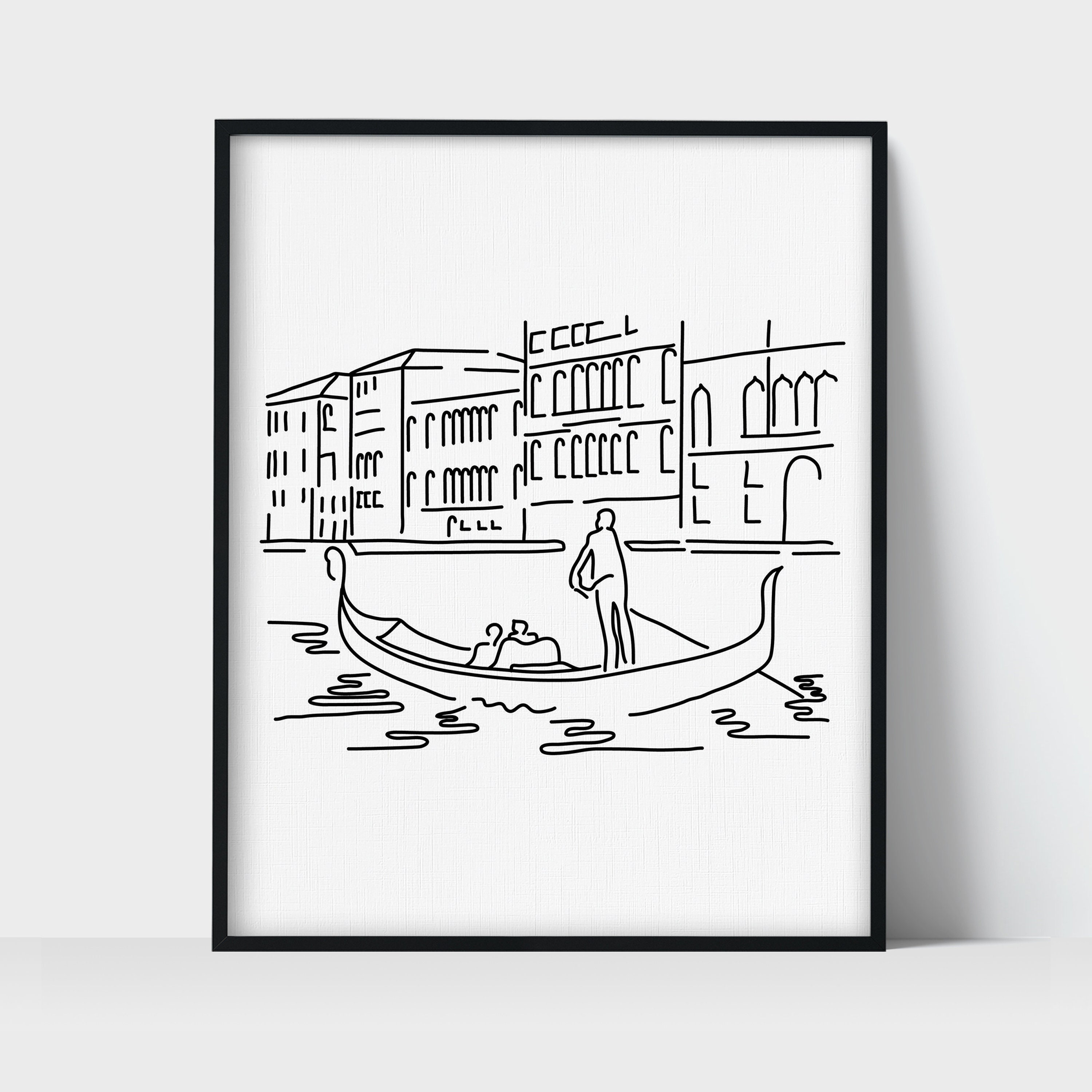 Gondola Venice Italy Art Print Simple Black & White Line Art Etsy Canada