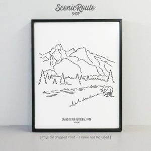 Grand Teton National Park, Wyoming Line Art Print - Unframed Physical Print | Black & White Minimal Art | National Park Illustration Poster