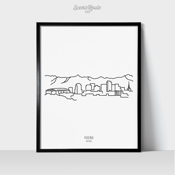 Phoenix Arizona Skyline Wall Art Print | Minimalist Black & White Line Art Drawing | Physical Print Ready to Frame | Travel Décor