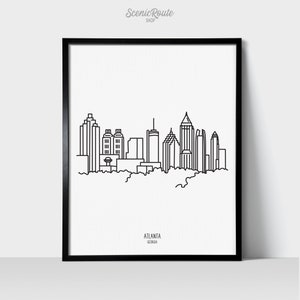 Atlanta Georgia Skyline Wall Art Print | Minimalist Black & White Line Art Drawing | Physical Print Ready to Frame | Travel Décor