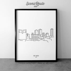 Impression d&#39;art dessin d&#39;horizon de Fort Worth au Texas (sans cadre), illustration d&#39;art en ligne Fort Worth, art mural moderne minimaliste, affiche de croquis d&#39;horizon