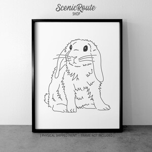 Mini Lop Rabbit Pet Drawing Art Print (Unframed), Bunny Line Art Illustration, Minimalist Modern Wall Art, Lop Rabbit Sketch Poster