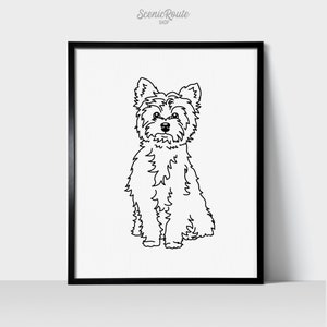 Yorkshire Terrier Dog Wall Art Print | Minimalist Black & White Line Art Drawing | Physical Print | Yorkie Pet Portrait | Pet Memorial