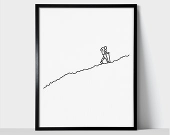 Hiking Mountain Trails - Line Art Drawing Unframed Print