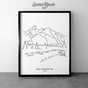 Grand Teton National Park, Wyoming Drawing Art Print (Unframed), National Park Line Art Illustration, Minimalist Wall Art, Travel Poster