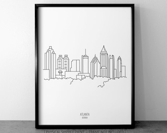 Atlanta Skyline Drawing Art Print: Georgia Minimalist Line Art, Modern Travel Home Décor
