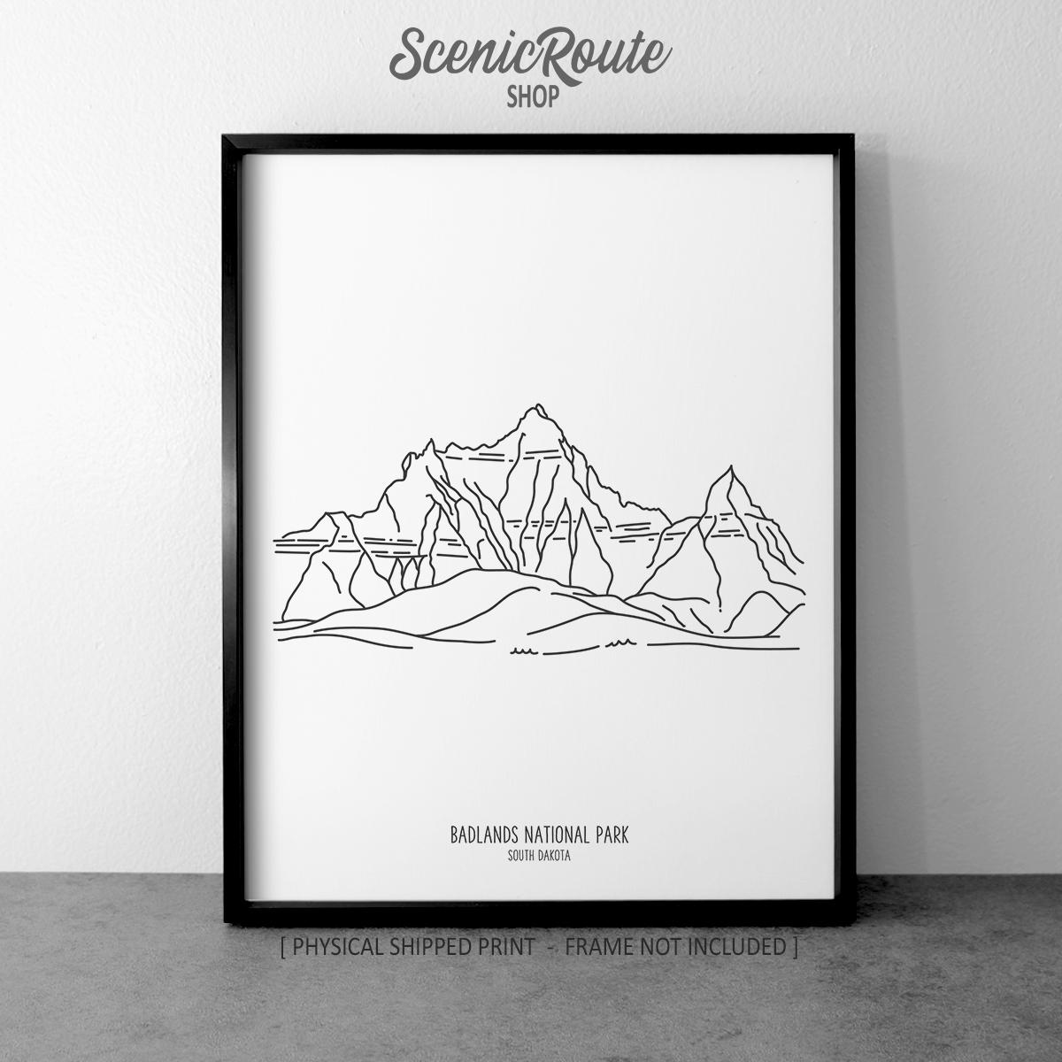 Badlands National Park Drawing Art Print: South Dakota Minimalist