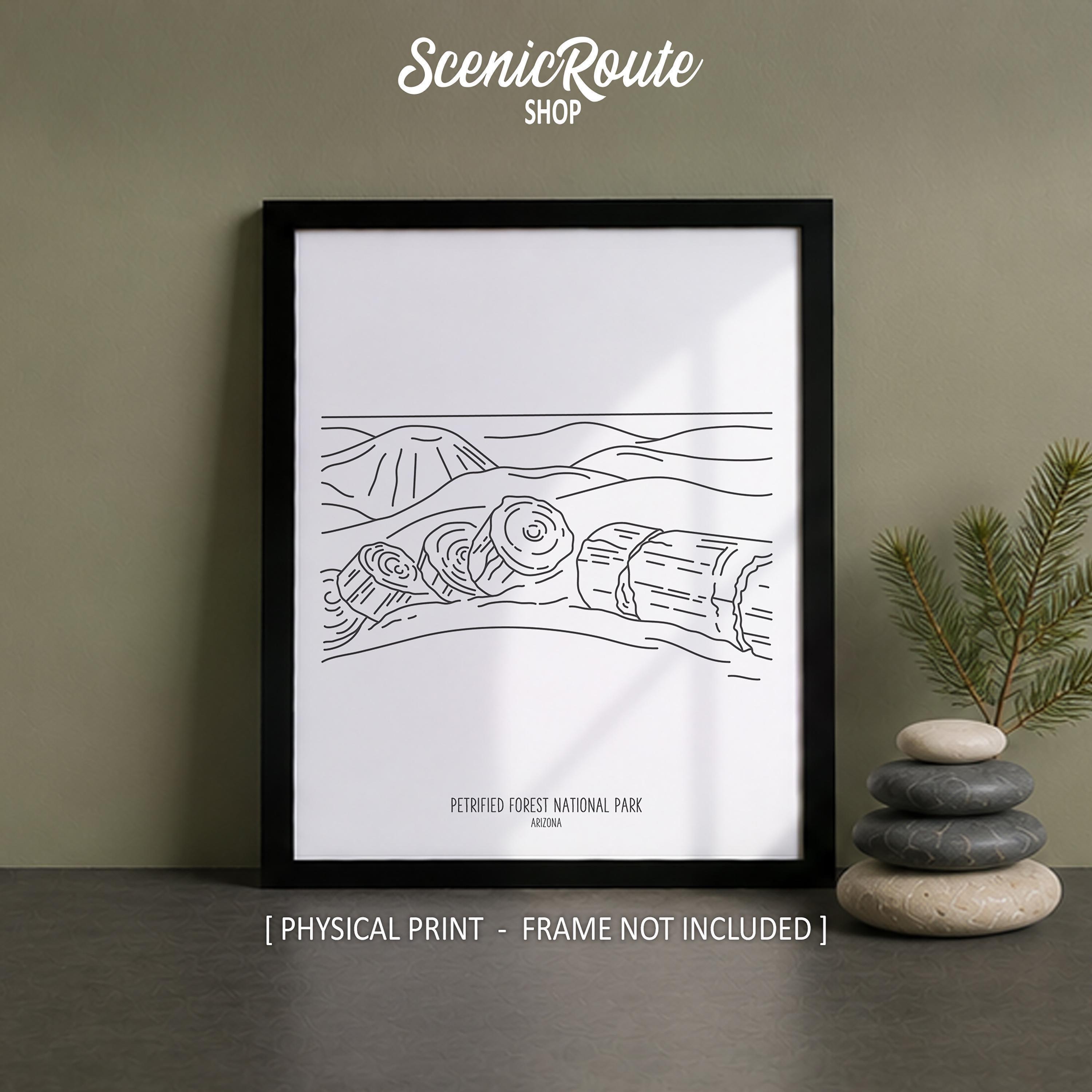 Petrified Forest National Park Line Art Print, Minimalist Black