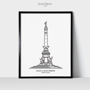 Soldiers and Sailors Monument Indianapolis Art Print | Minimalist Black & White Line Art Drawing | Physical Print | Indiana Architecture Art